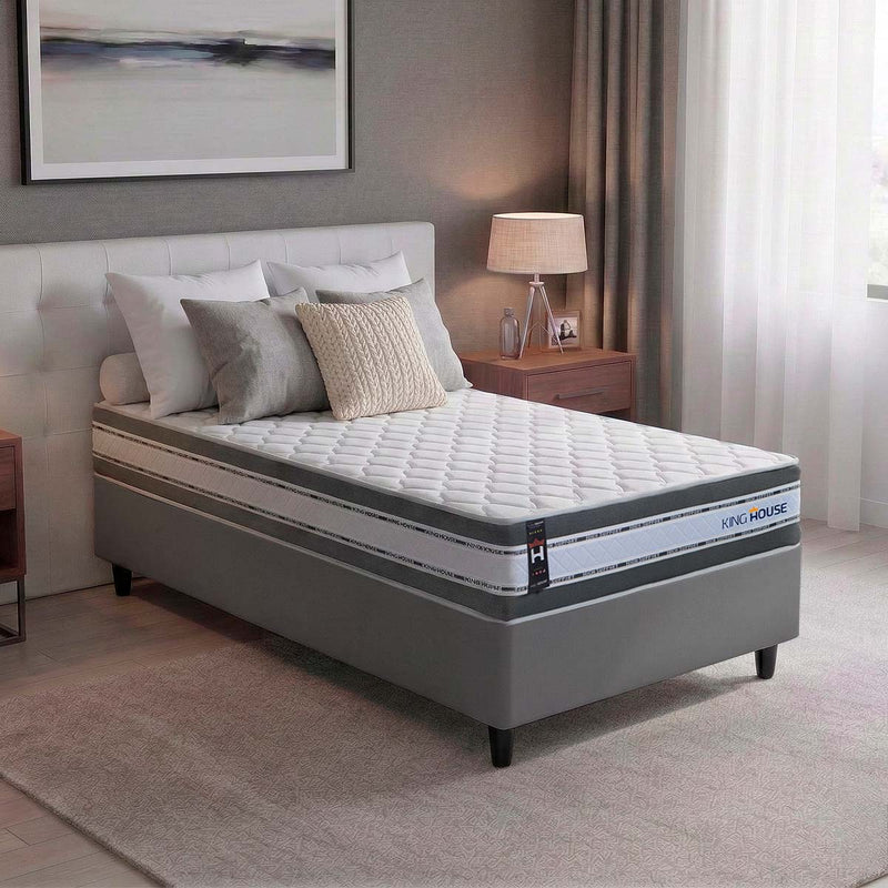 Cama Box Molas Ensacadas Alpine Solteiro 88x188 Cinza Espuma D28 Suporta 120 Kg Por Pessoa
