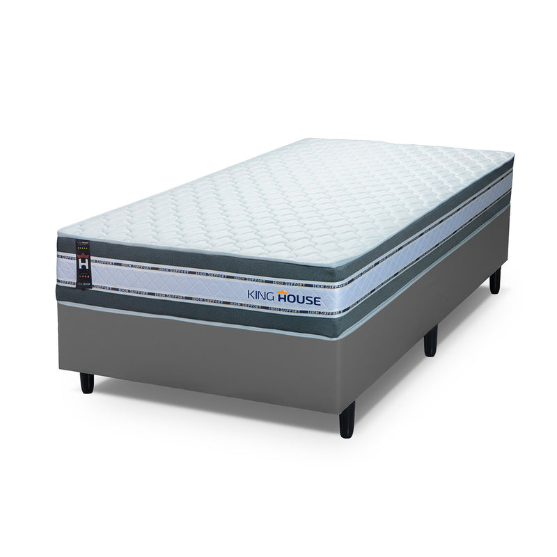 Cama Box Molas Ensacadas Alpine Solteirão 96x203 Cinza Espuma D28 Suporta 120 Kg Por Pessoa