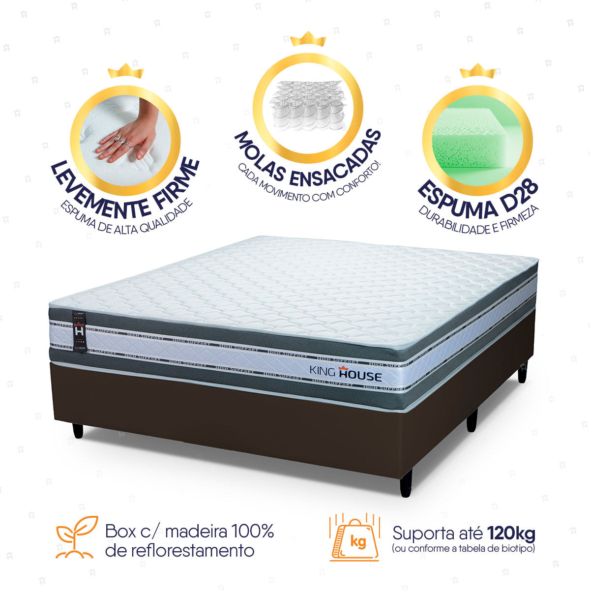 Cama Box Molas Ensacadas Alpine Casal 138x188 Marrom Espuma D28 Suporta 120 Kg Por Pessoa