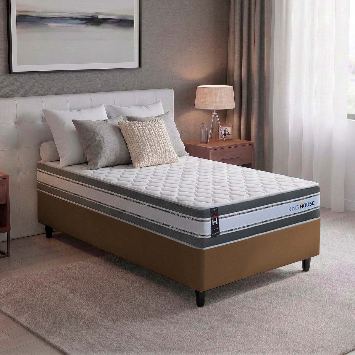 Cama Box Molas Ensacadas Alpine Solteiro 88x188 Marrom Espuma D28 Suporta 120 Kg Por Pessoa