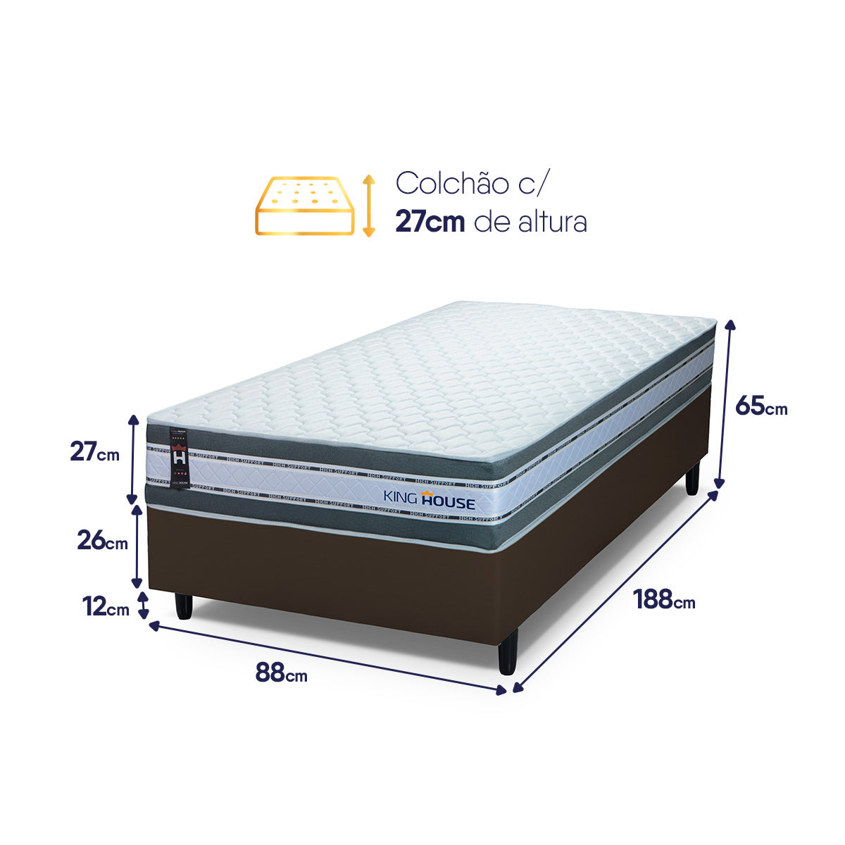 Cama Box Molas Ensacadas Alpine Solteiro 88x188 Marrom Espuma D28 Suporta 120 Kg Por Pessoa