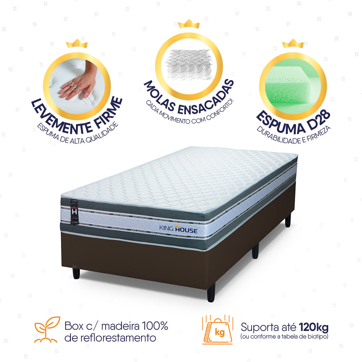 Cama Box Molas Ensacadas Alpine Solteirão 96x203 Marrom Espuma D28 Suporta 120 Kg Por Pessoa