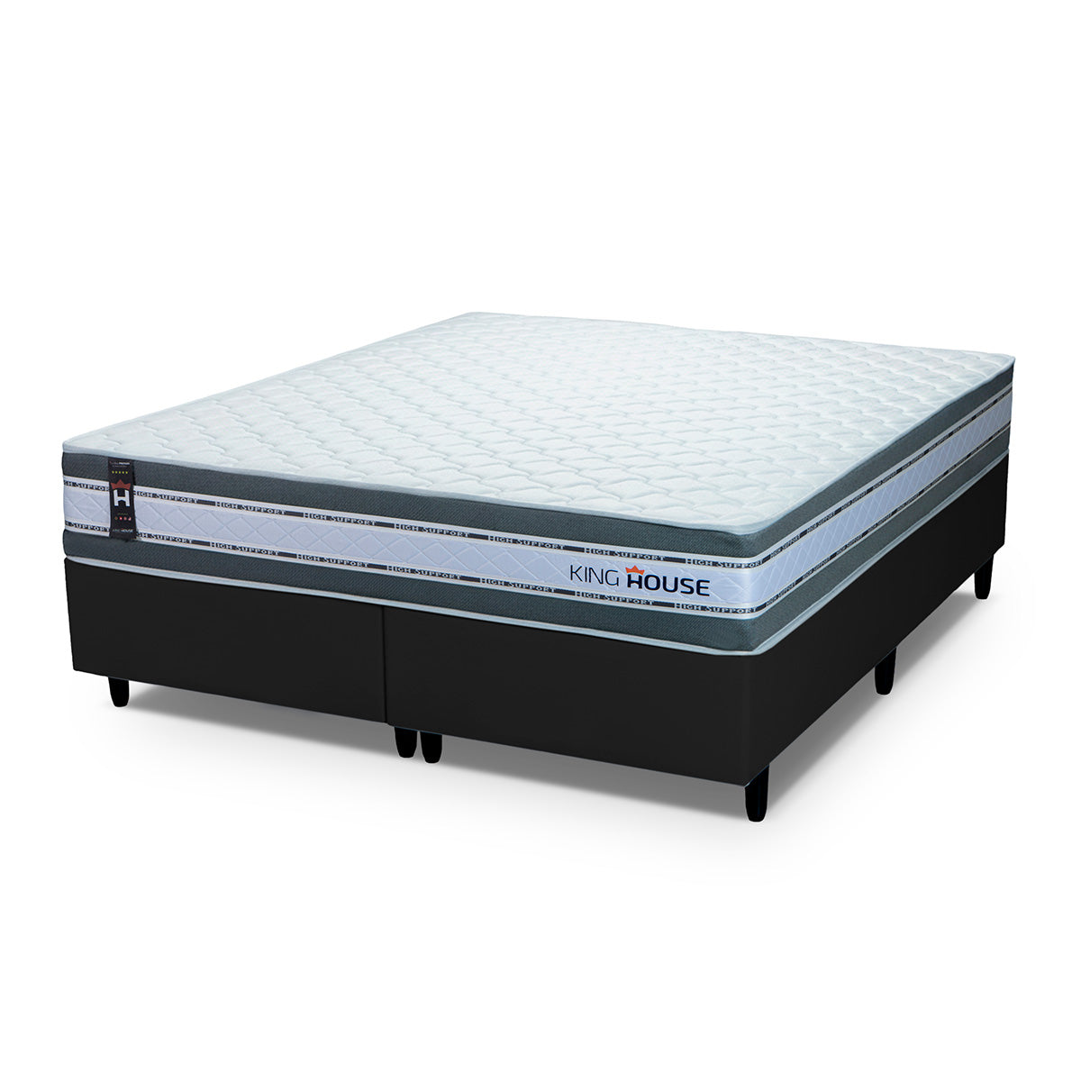 Cama Box Alpine Molas Ensacadas Queen 158x198 Cinza e Preto Espuma D28 Suporta 120 kg