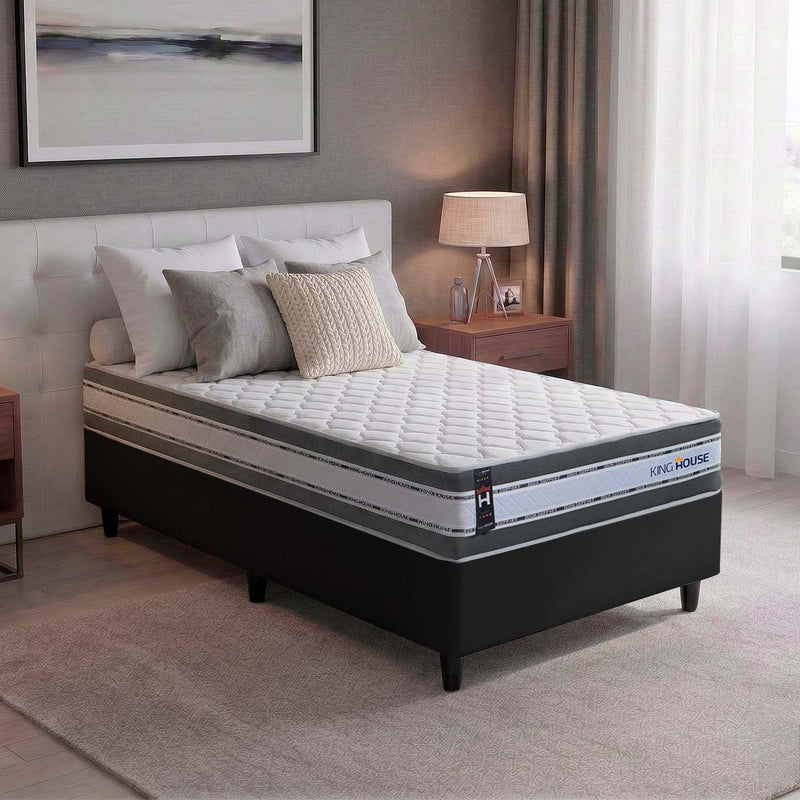 Cama Box Molas Ensacadas Alpine Solteirão 96x203 Preto Espuma D28 Suporta 120 Kg Por Pessoa