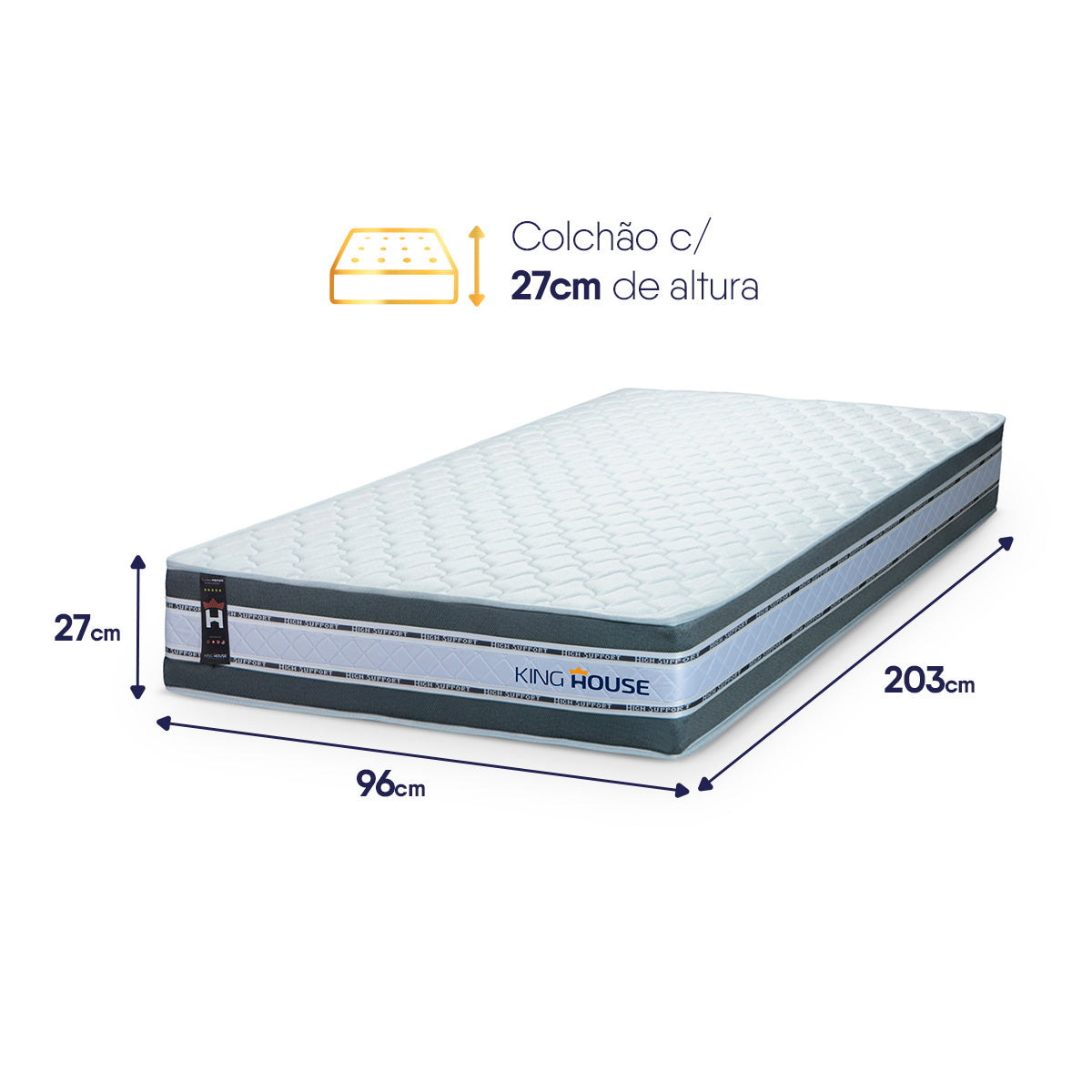 Colchão c/ Molas Ensacadas Alpine Cinza Solteiro 96x203x27 Espuma D28