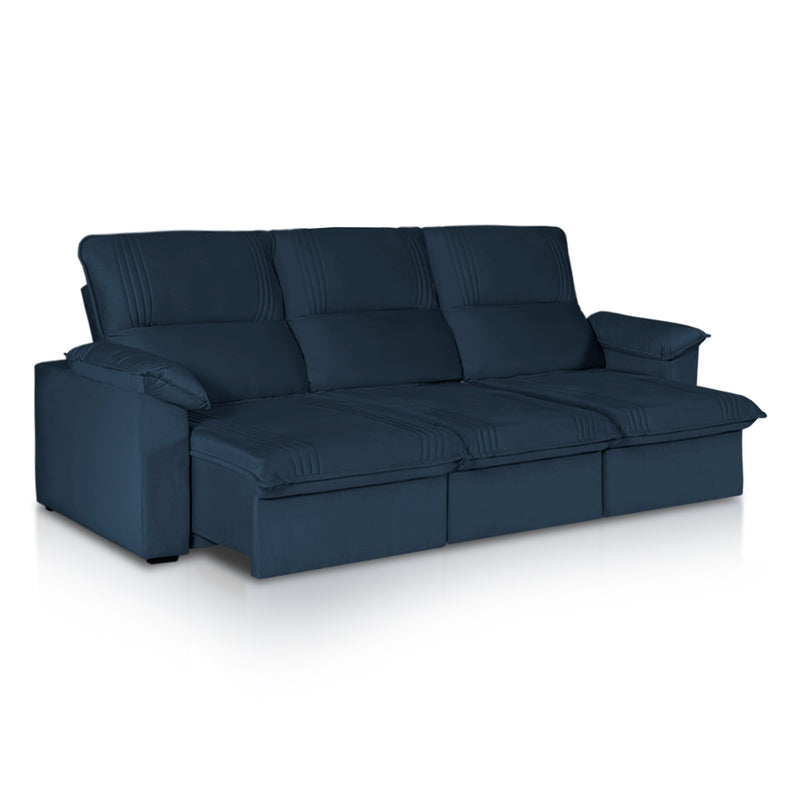 Sofá Retrátil Reclinável America 2,30m Suede Azul