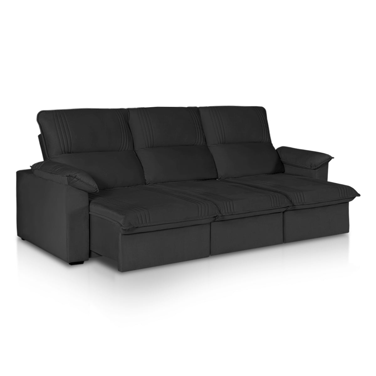 Sofá Retrátil Reclinável America 2,30m Suede Preto