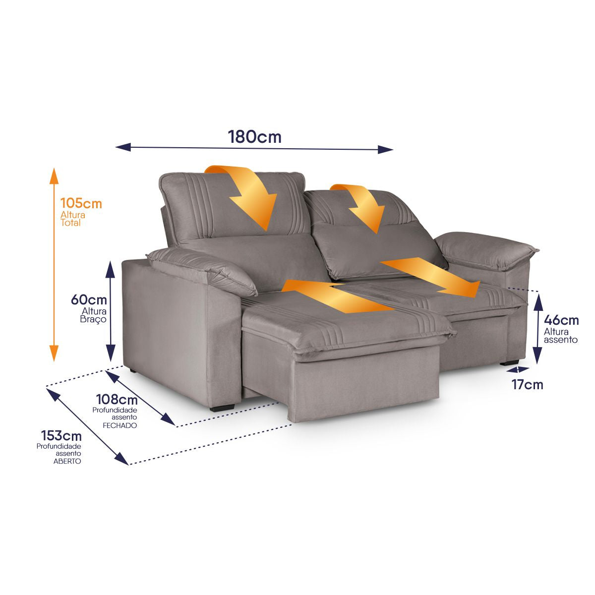 Sofá Retrátil Reclinável America 1,80m Suede Tabaco