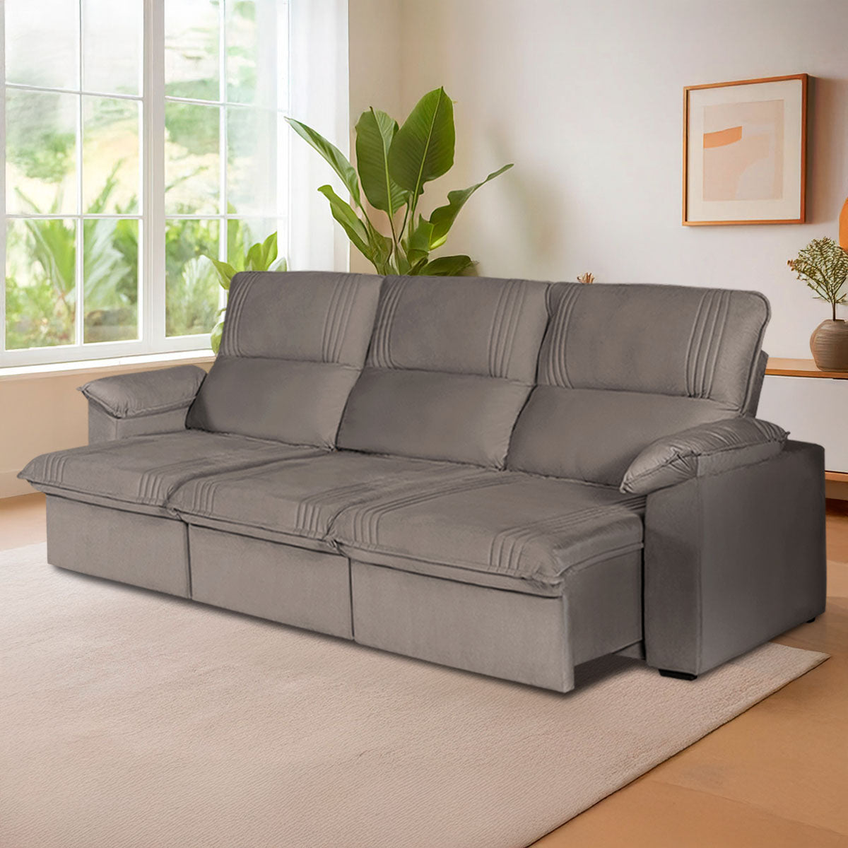 Sofá Retrátil Reclinável America 2,30m Suede Tabaco