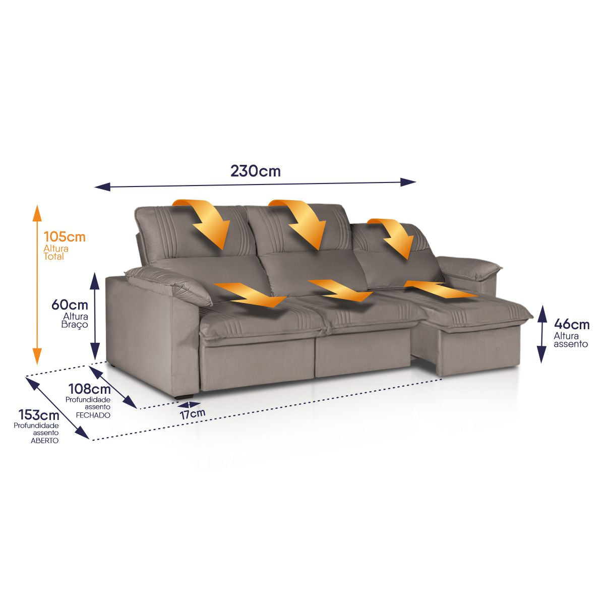 Sofá Retrátil Reclinável America 2,30m Suede Tabaco
