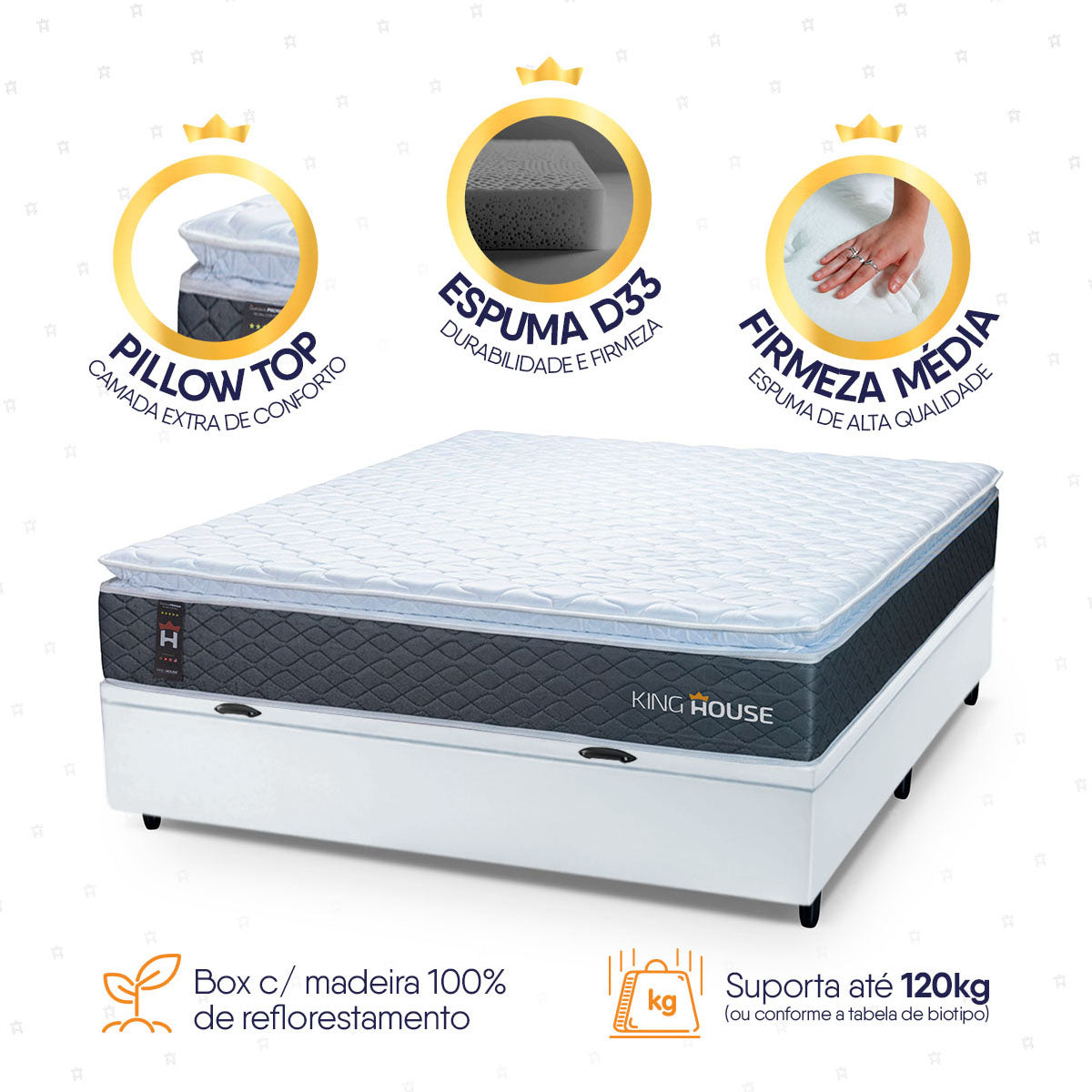 Cama Box Baú Argel Espuma D33 Casal 138x188 King House