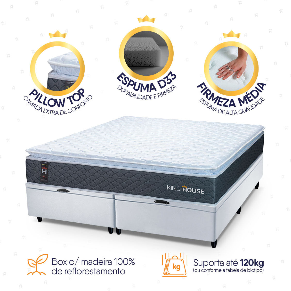 Cama Box Baú Argel Espuma D33 Queen 158x198 King House