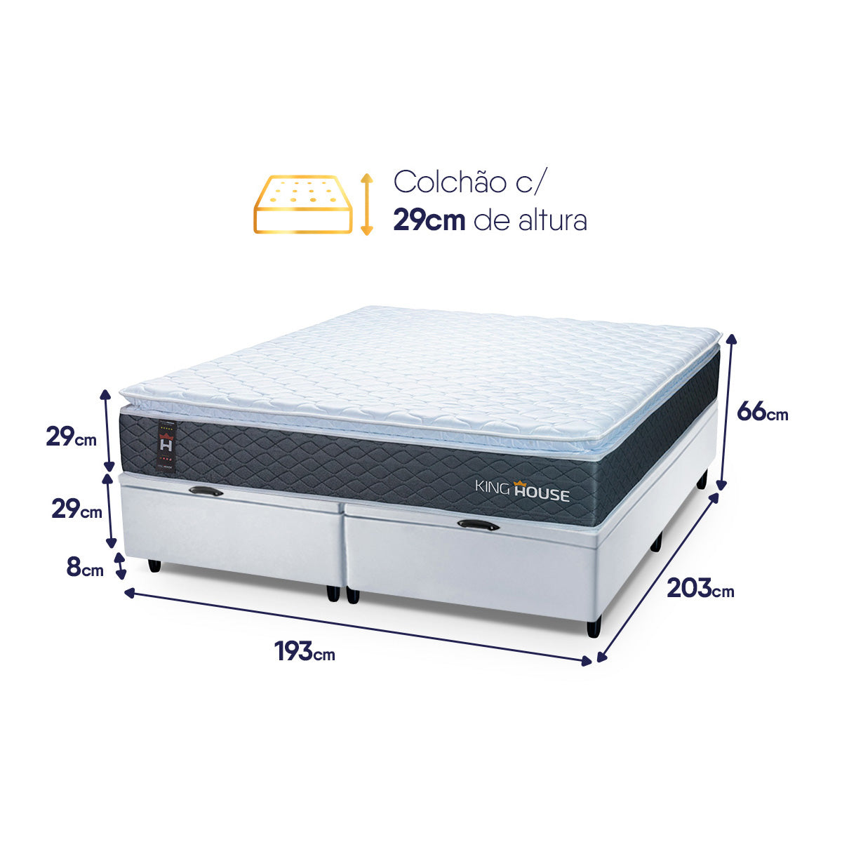 Cama Box Baú Argel Espuma D33 King 193x203 Branco King House