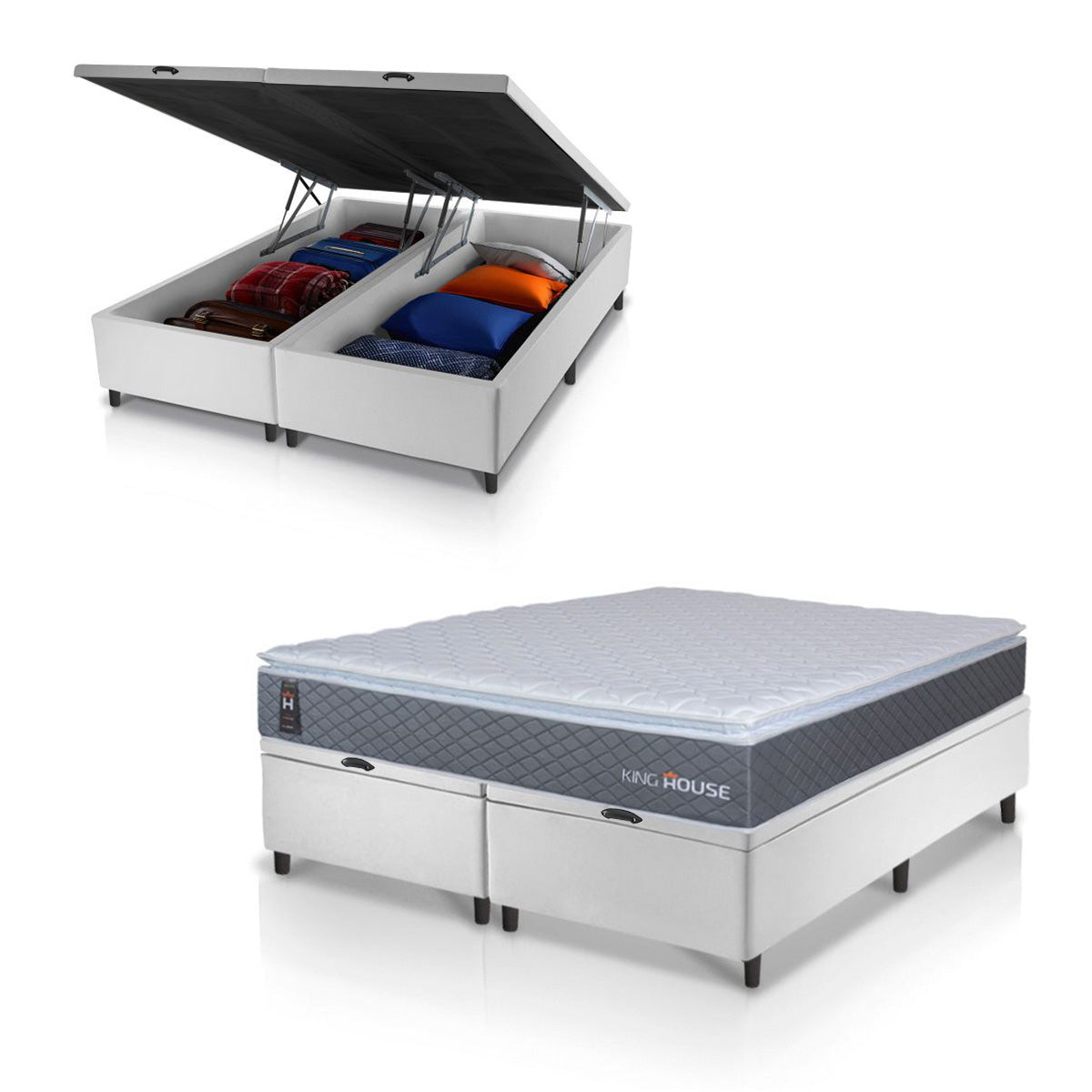 Cama Box Baú Argel Espuma D33 King 193x203 Branco King House
