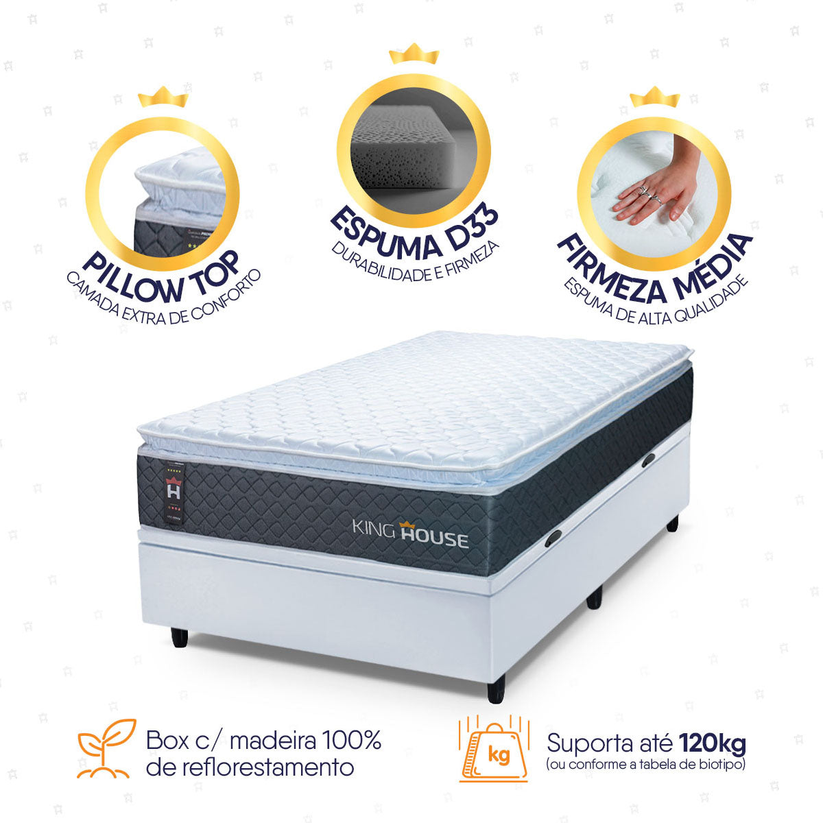 Cama Box Baú Argel Espuma D33 Solteirão 96x203 King House