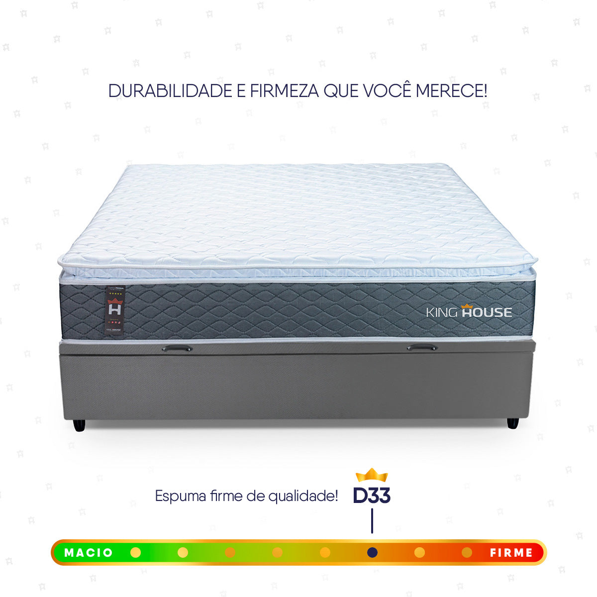 Cama Box Baú Argel Espuma D33 Casal 138x188 Cinza King House