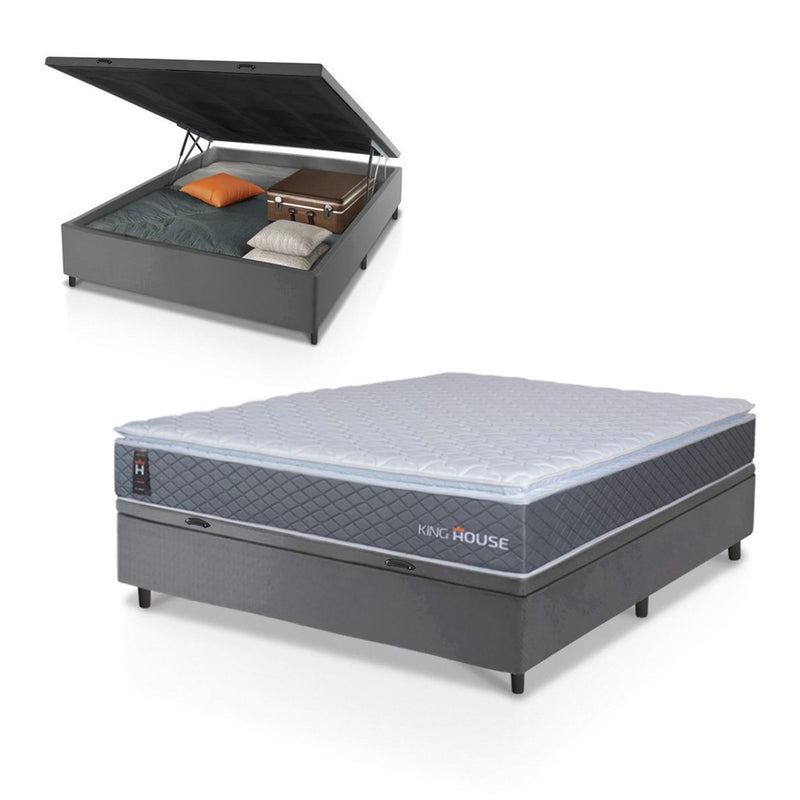 Cama Box Baú Argel Espuma D33 Casal 138x188 Cinza King House