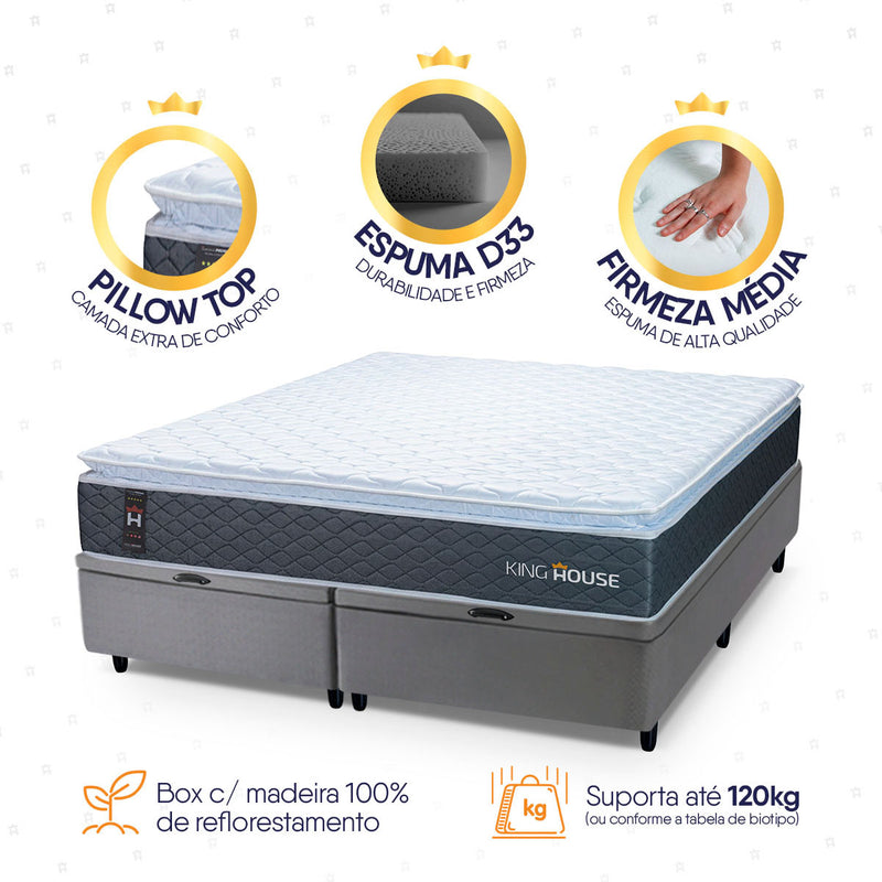 Cama Box Baú Argel Espuma D33 Queen 158x198 Cinza King House