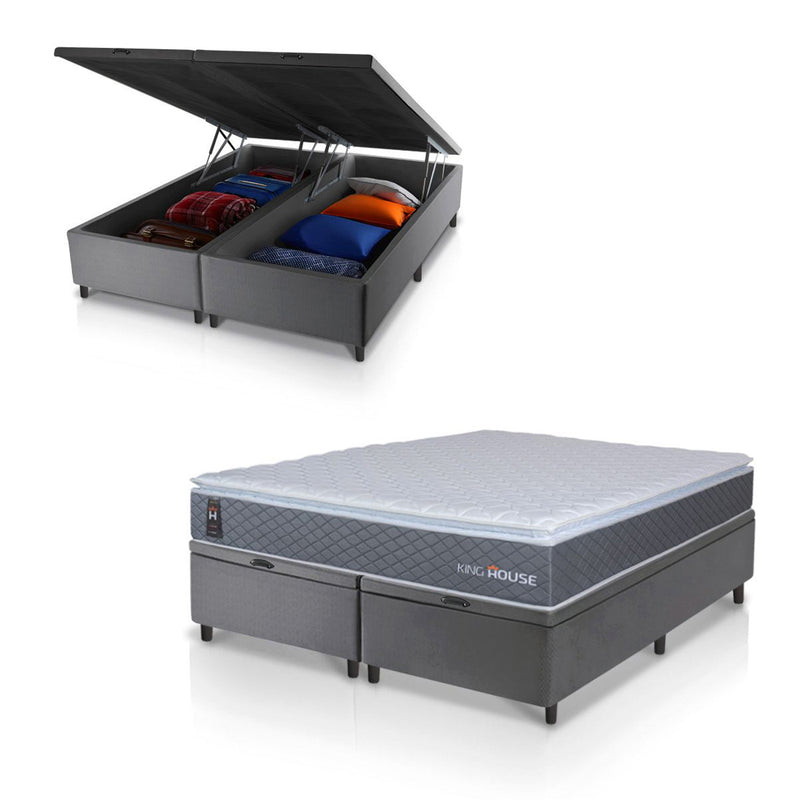Cama Box Baú Argel Espuma D33 Queen 158x198 Cinza King House
