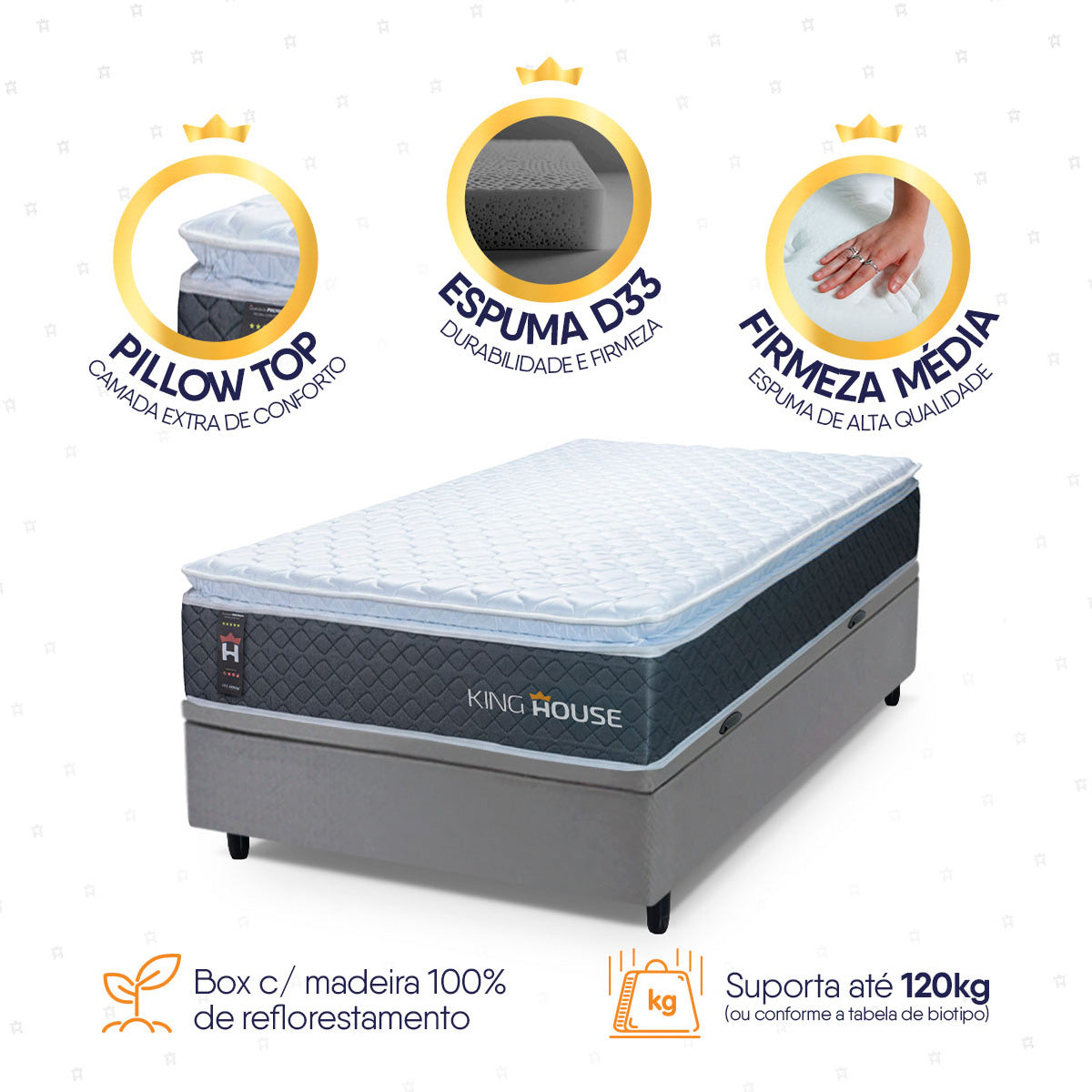 Cama Box Baú Argel Espuma D33 Solteiro 88x188 King House