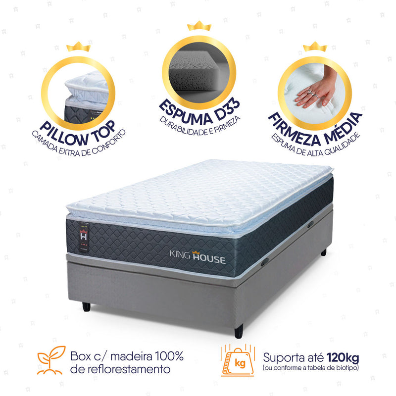Cama Box Baú Argel Espuma D33 Solteiro 88x188 King House
