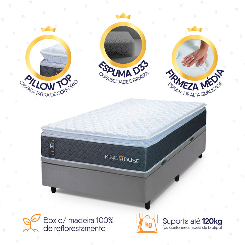 Cama Box Baú Argel Espuma D33 Solteirão 96x203 King House