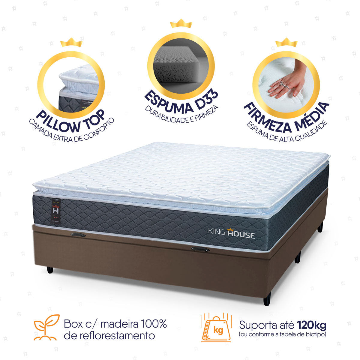 Cama Box Baú Argel Espuma D33 Casal 138x188 King House