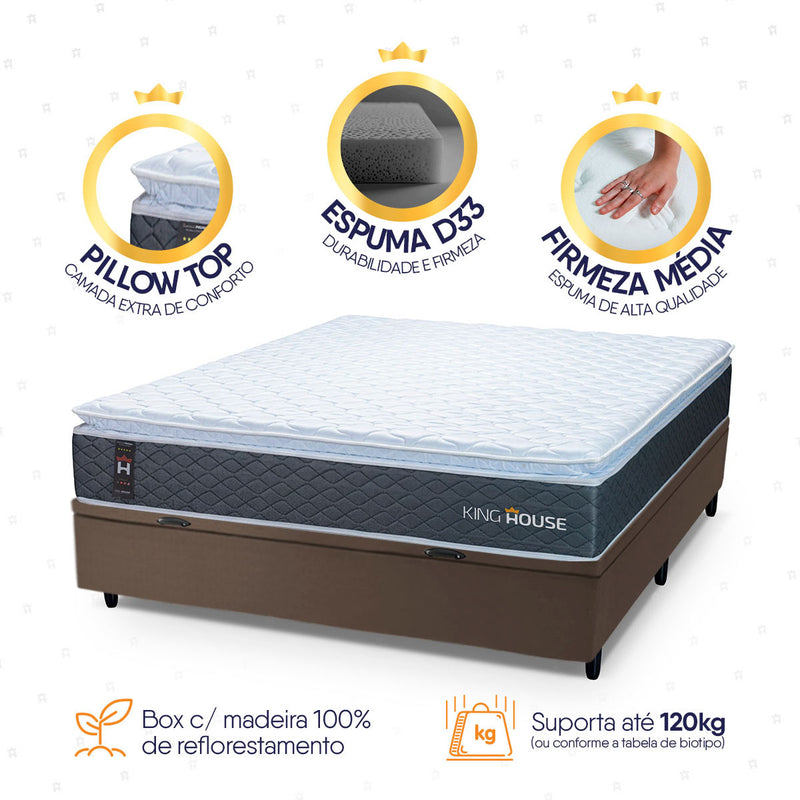 Cama Box Baú Argel Espuma D33 Casal 138x188 King House