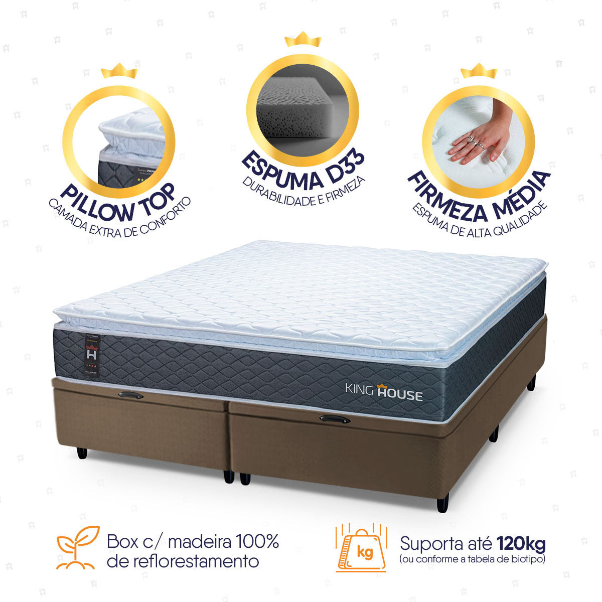 Cama Box Baú Argel Espuma D33 King 193x203 Marrom King House