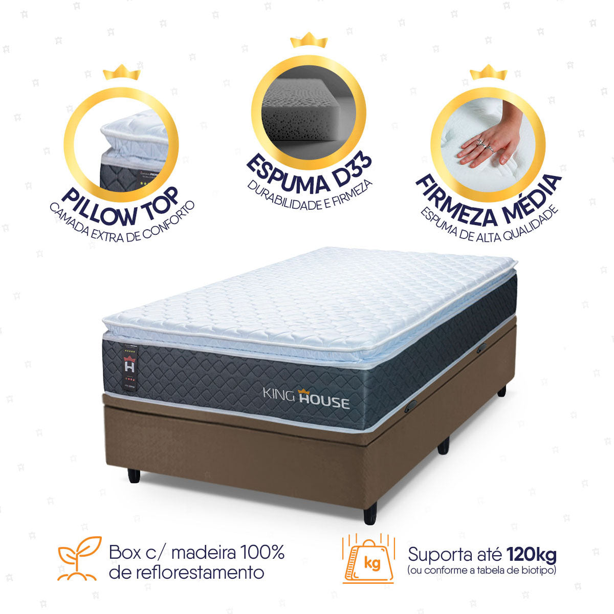 Cama Box Baú Argel Espuma D33 Solteirão 96x203 King House