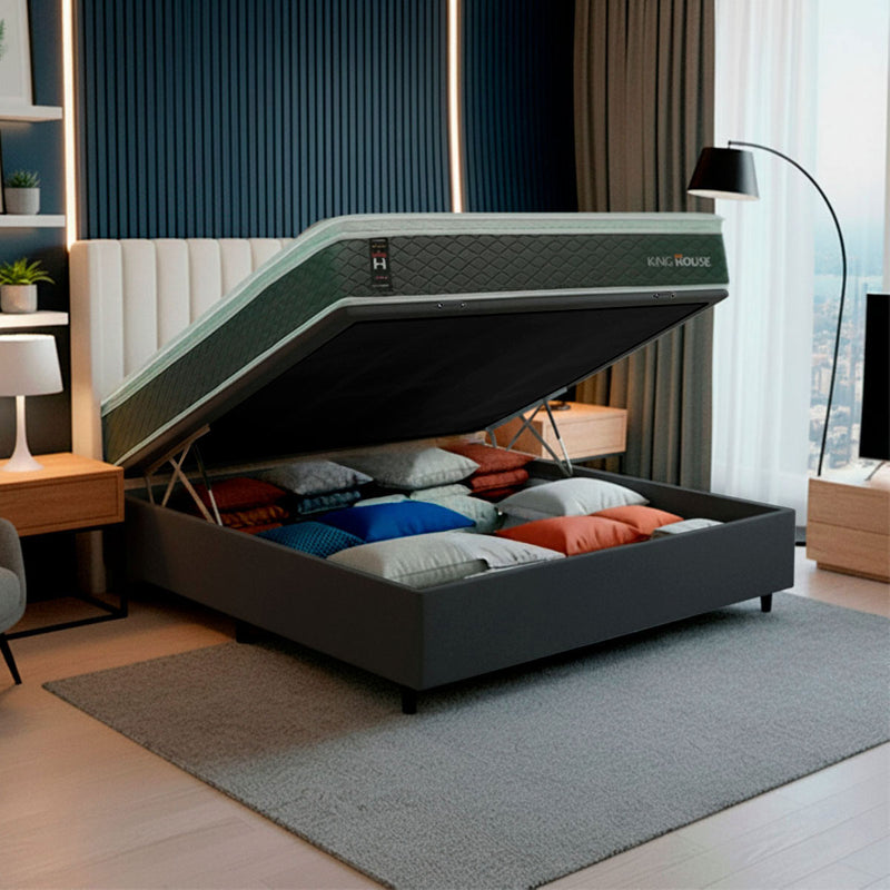 Cama Box Baú Argel Espuma D33 Casal 138x188 Preto King House