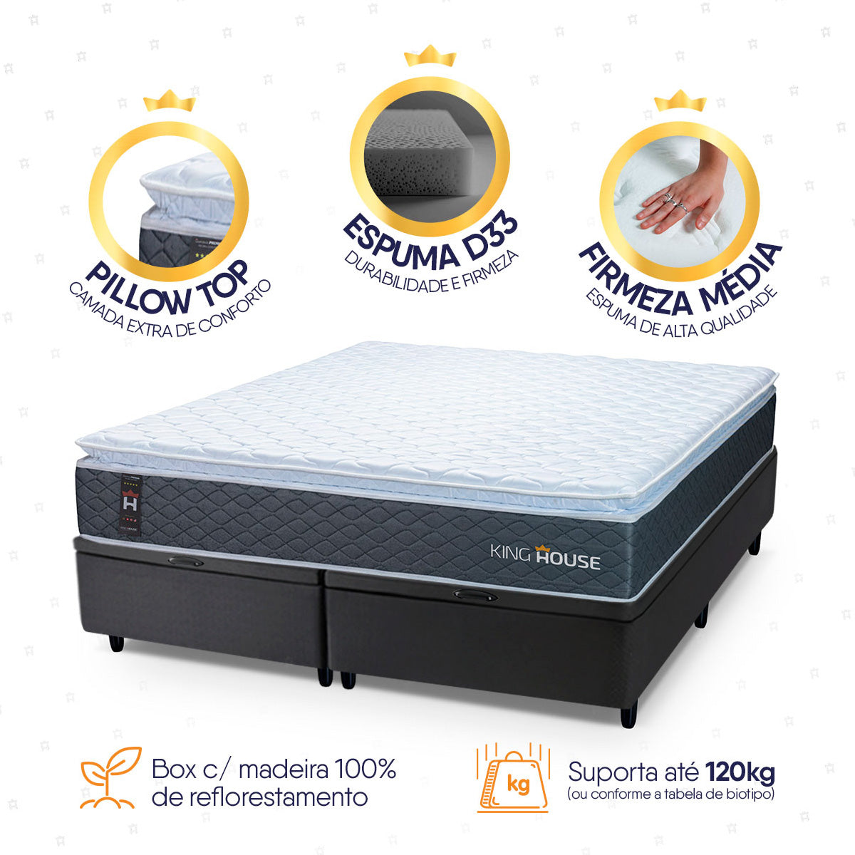 Cama Box Baú Argel Espuma D33 Queen 158x198 Preto King House