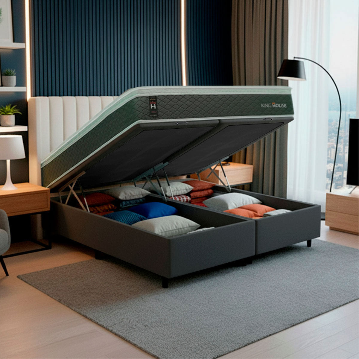 Cama Box Baú Argel Espuma D33 King 193x203 Preto King House