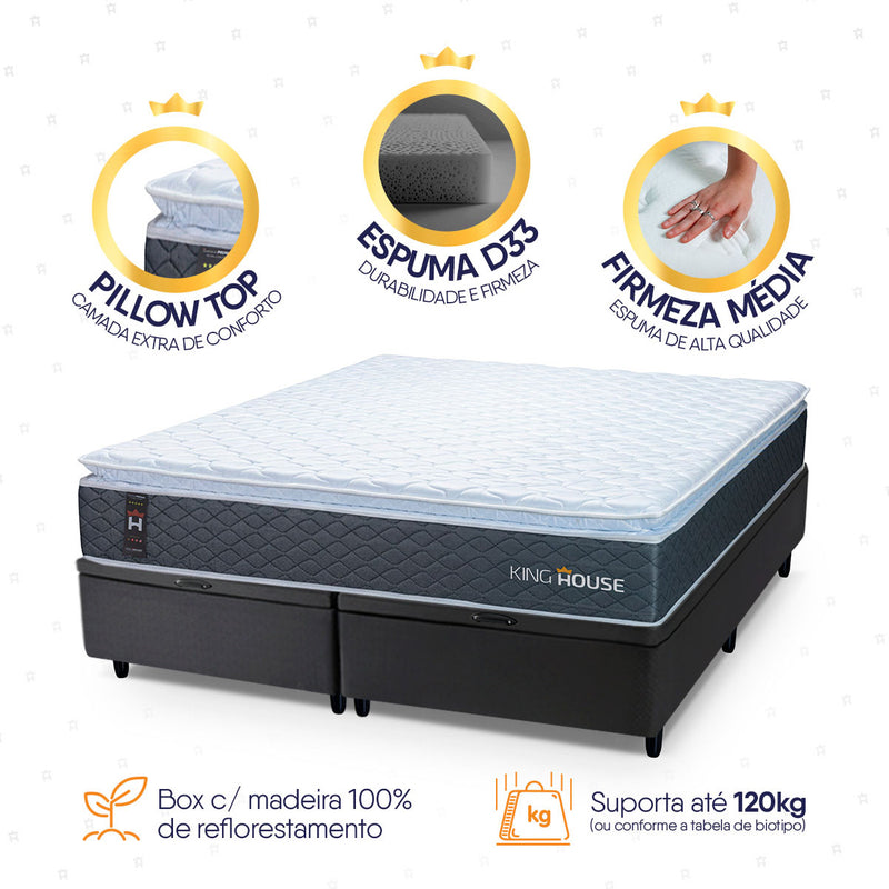 Cama Box Baú Argel Espuma D33 King 193x203 Preto King House