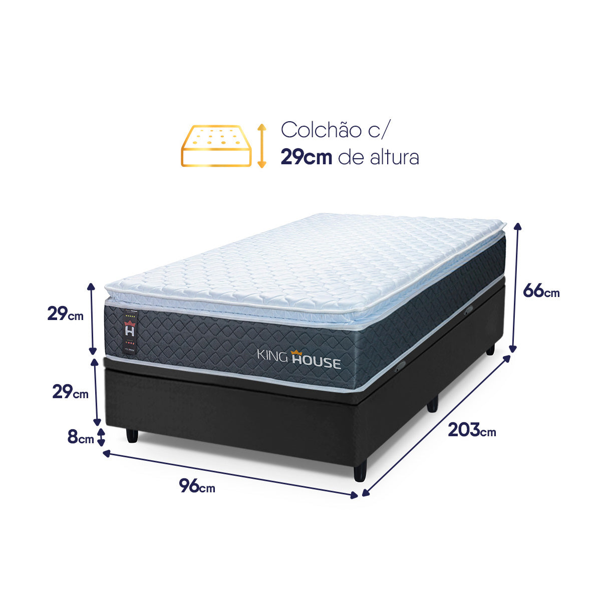 Cama Box Baú Argel Espuma D33 Solteirão 96x203 King House