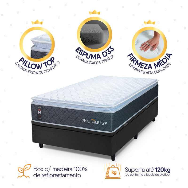 Cama Box Baú Argel Espuma D33 Solteirão 96x203 King House