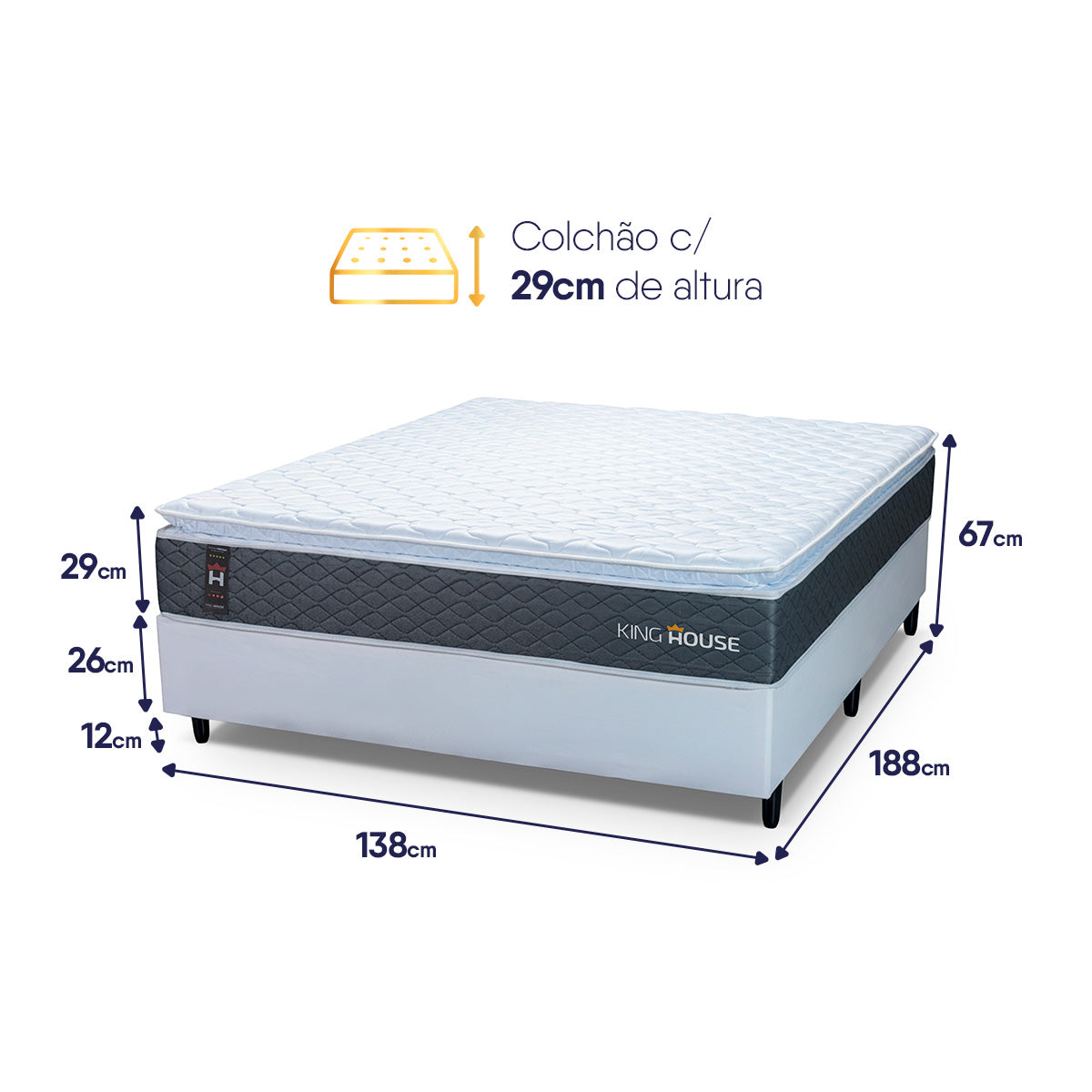 Cama Box Argel Espuma D33 Casal 138x188 Branco King House
