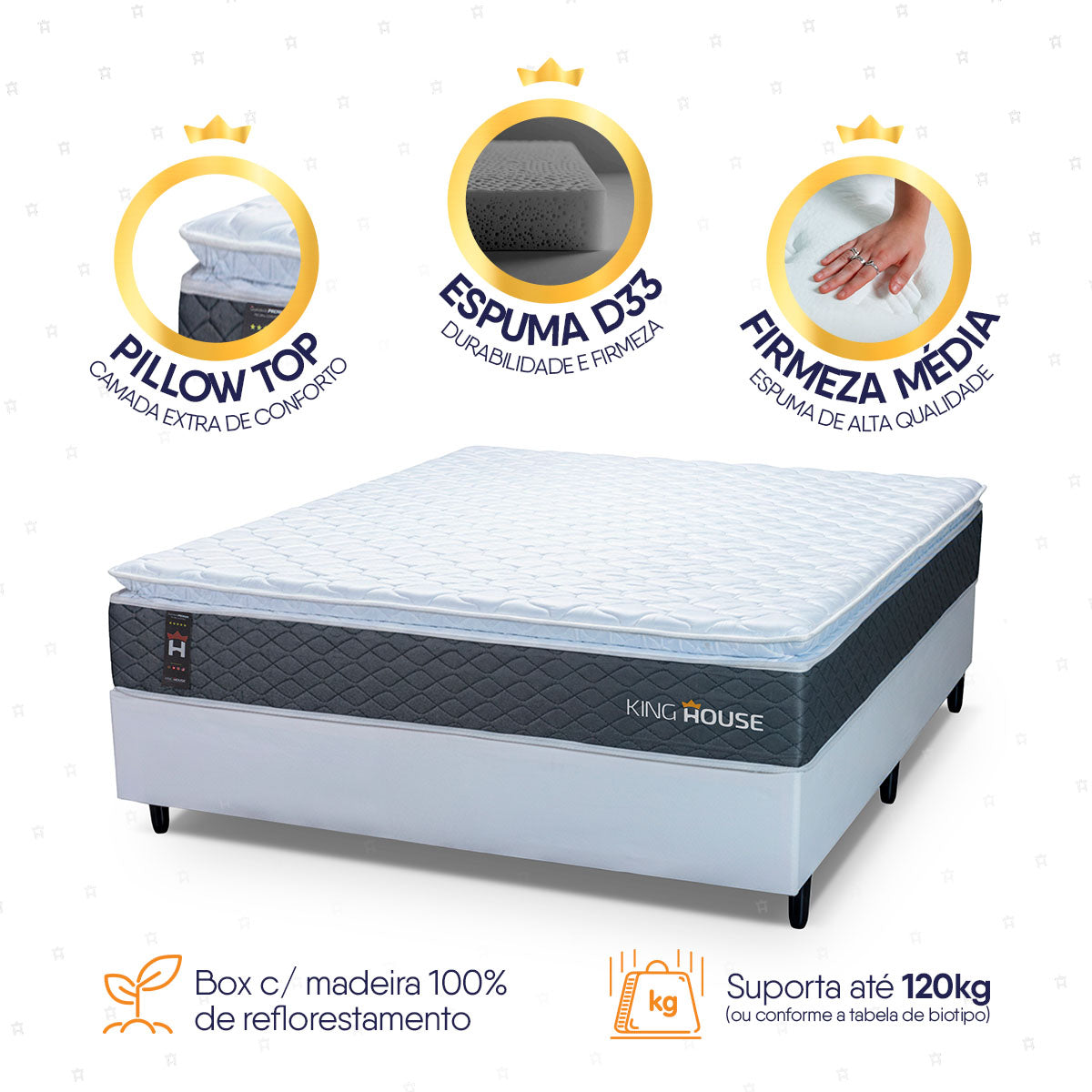 Cama Box Argel Espuma D33 Casal 138x188 Branco King House