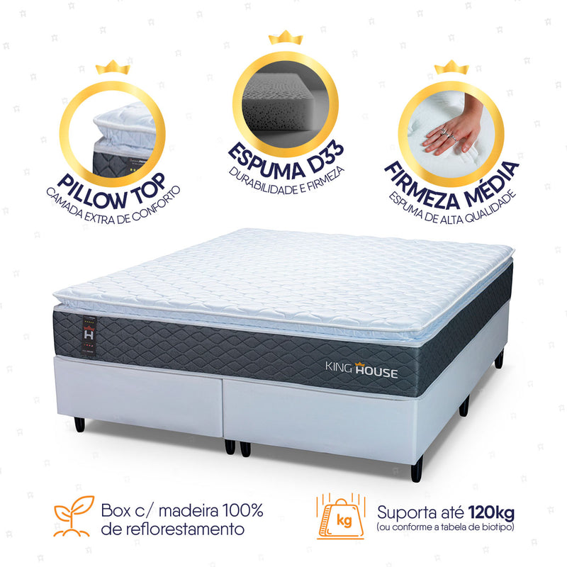 Cama Box Argel Espuma D33 Queen 158x198 Branco King House