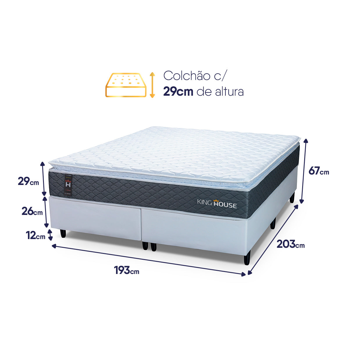 Cama Box Argel Espuma D33 King 193x203 Branco King House