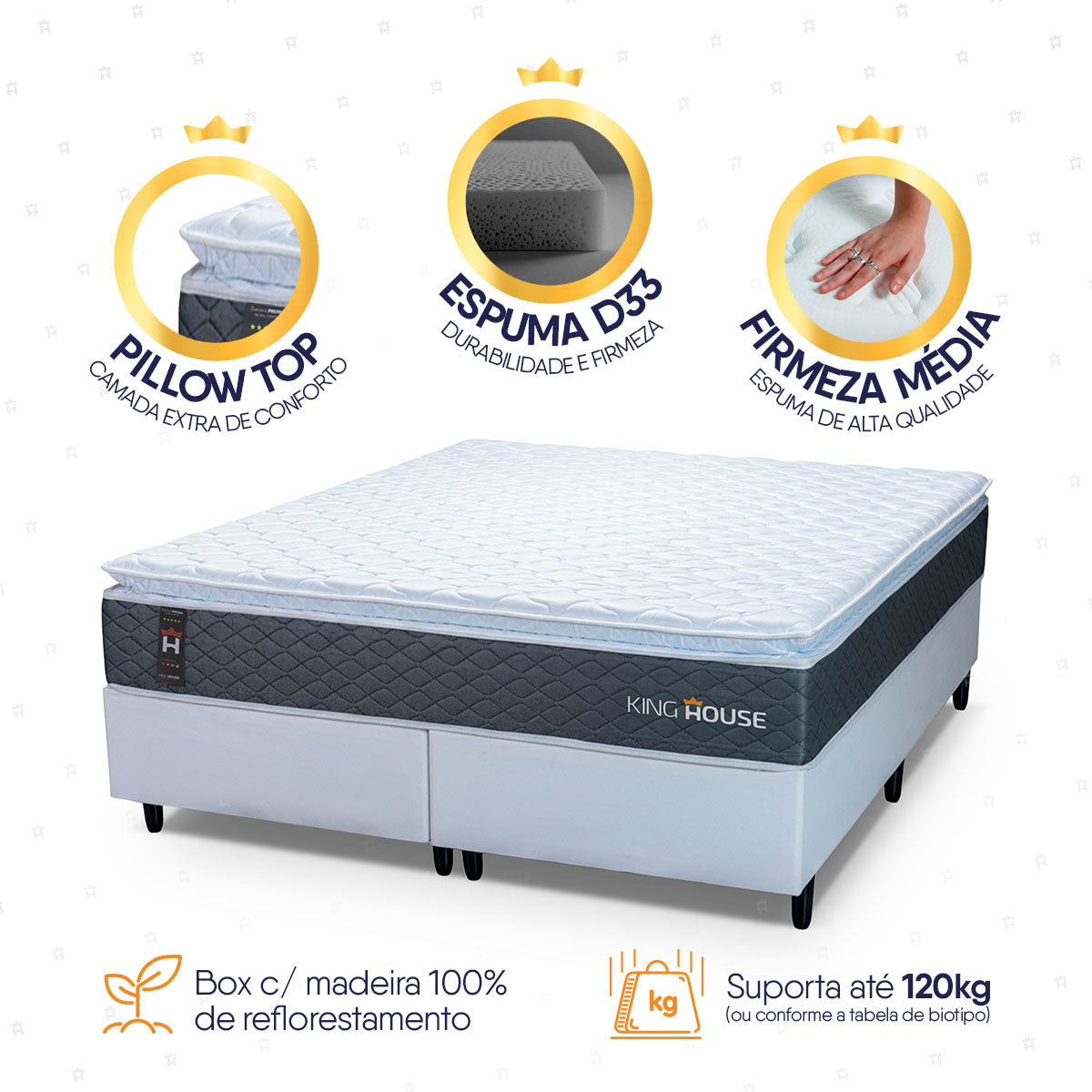 Cama Box Argel Espuma D33 King 193x203 Branco King House