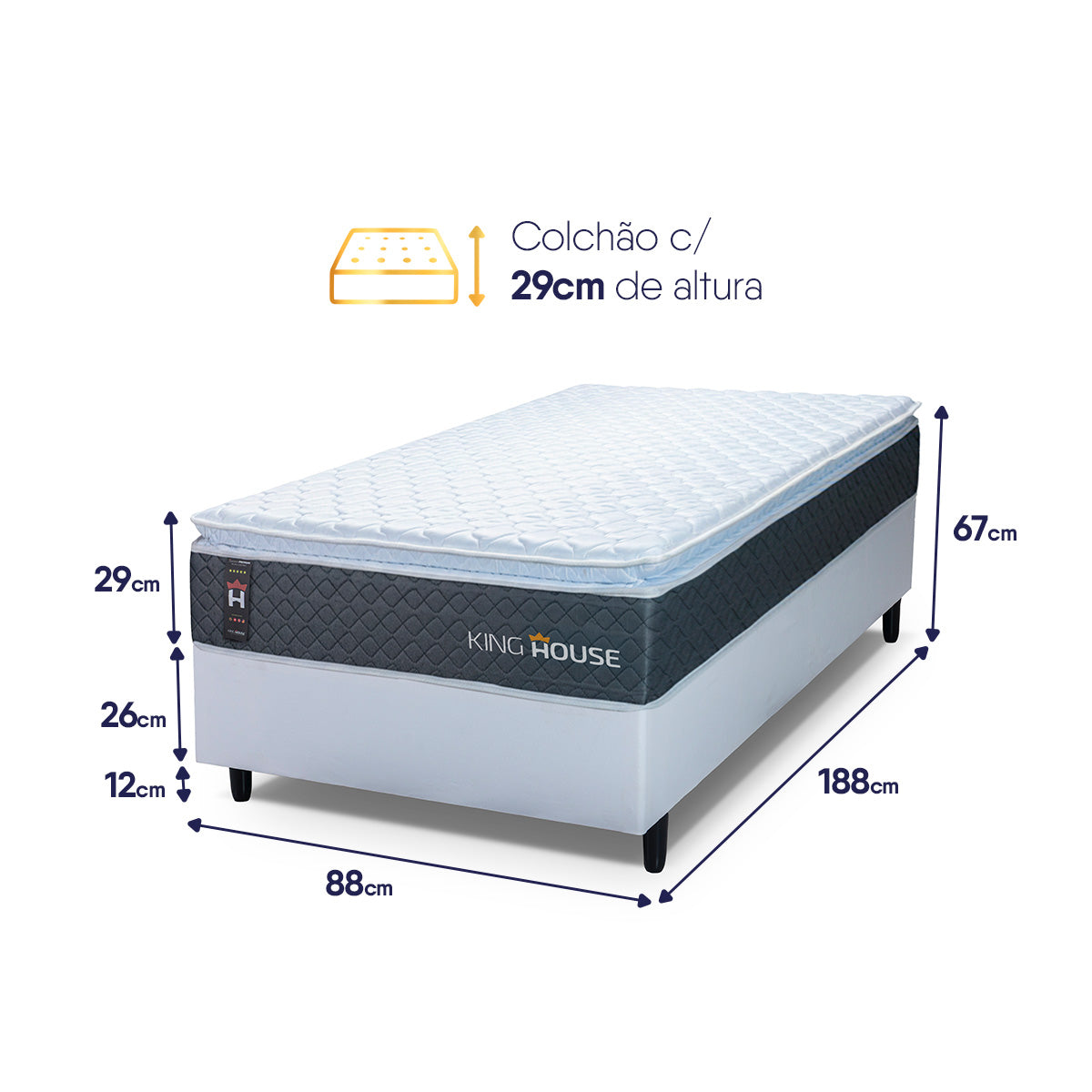 Cama Box Argel Espuma D33 Solteiro 88x188 Branco King House