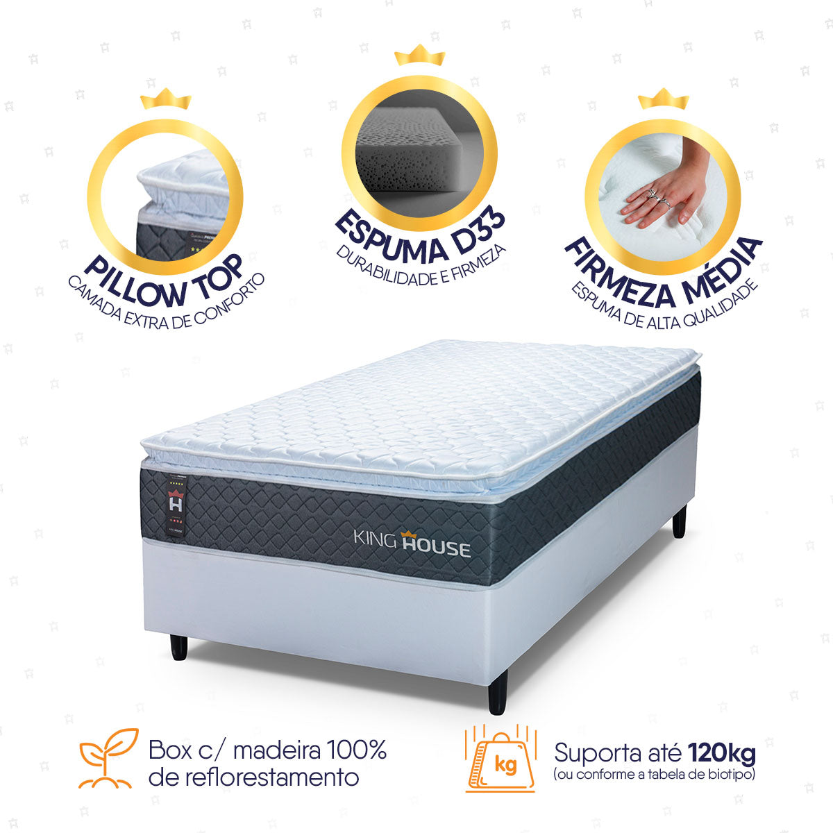 Cama Box Argel Espuma D33 Solteiro 88x188 Branco King House
