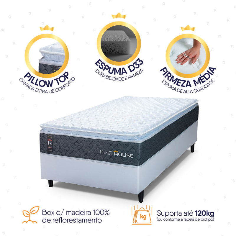 Cama Box Argel Espuma D33 Solteiro 88x188 Branco King House