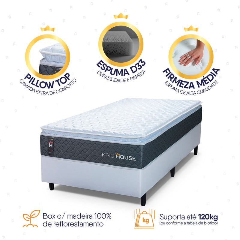 Cama Box Argel Espuma D33 Solteirão 96x203 Branco King House