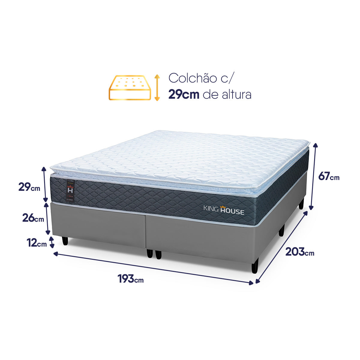 Cama Box Argel Espuma D33 King 193x203 Cinza King House