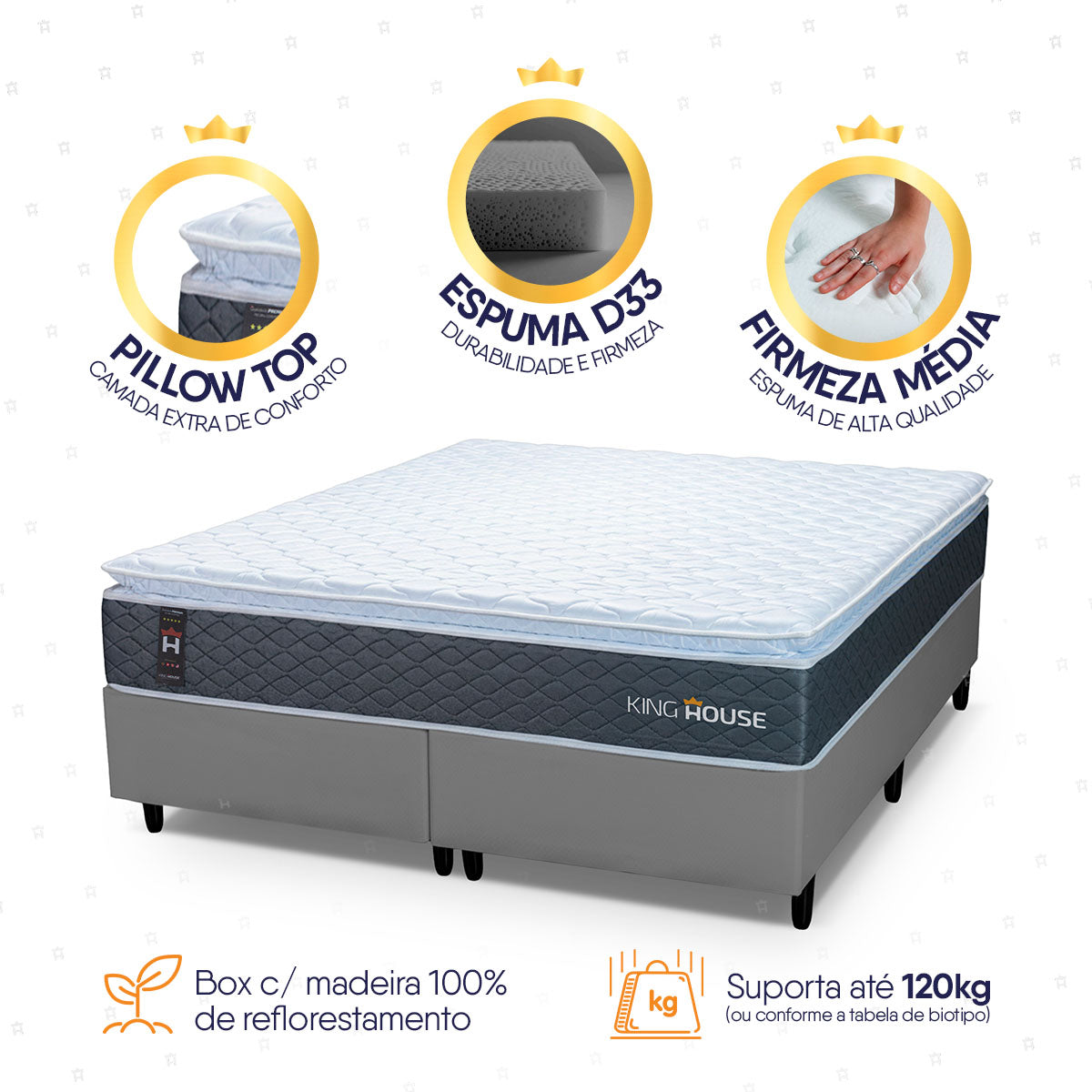 Cama Box Argel Espuma D33 King 193x203 Cinza King House