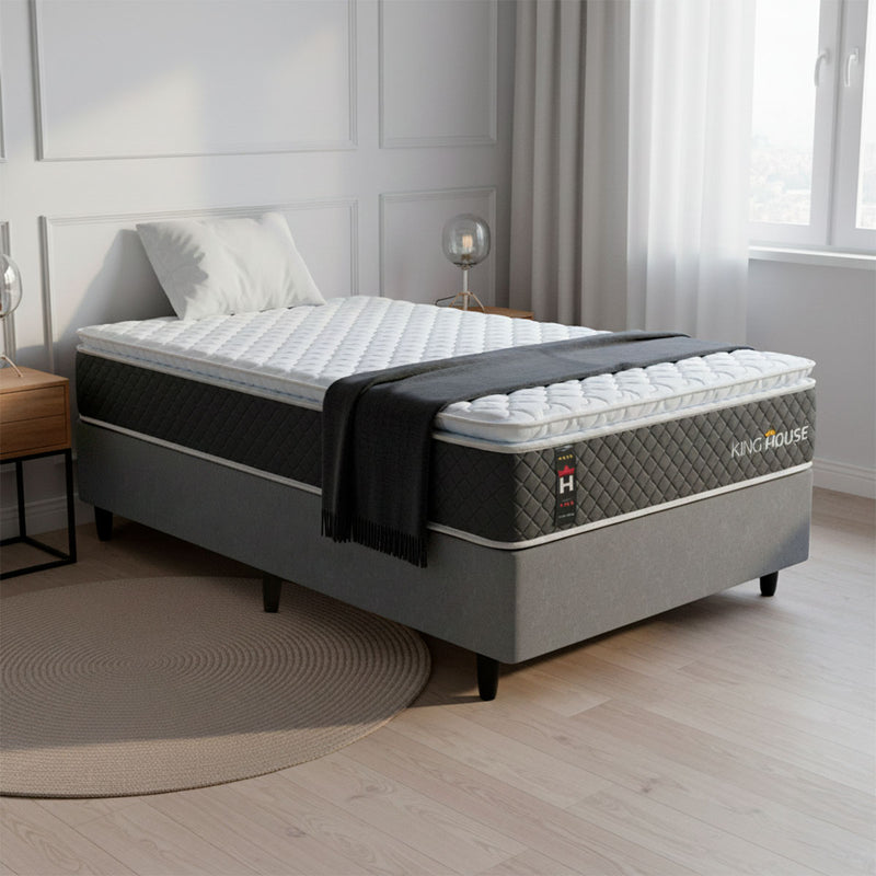 Cama Box Argel Espuma D33 Solteirão 96x203 Cinza King House