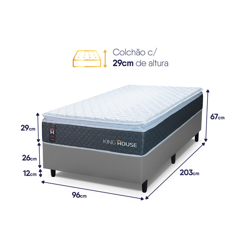 Cama Box Argel Espuma D33 Solteirão 96x203 Cinza King House