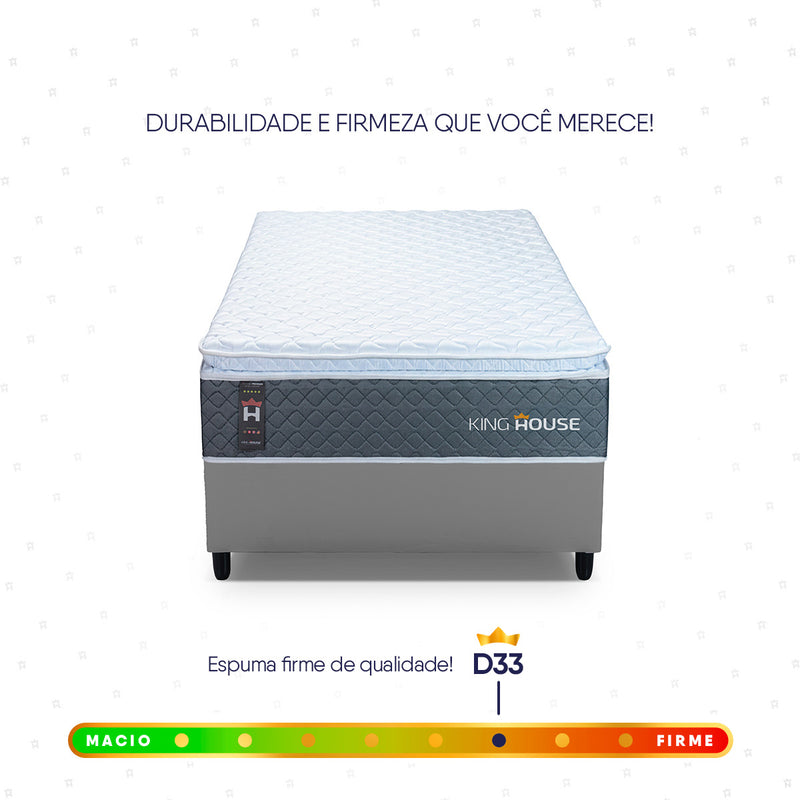 Cama Box Argel Espuma D33 Solteirão 96x203 Cinza King House